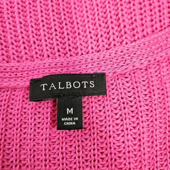 Talbots Hot Pink 3/4 Sleeve V-Neck Knit Sweater Size Medium Women's - Picture 7 of 8